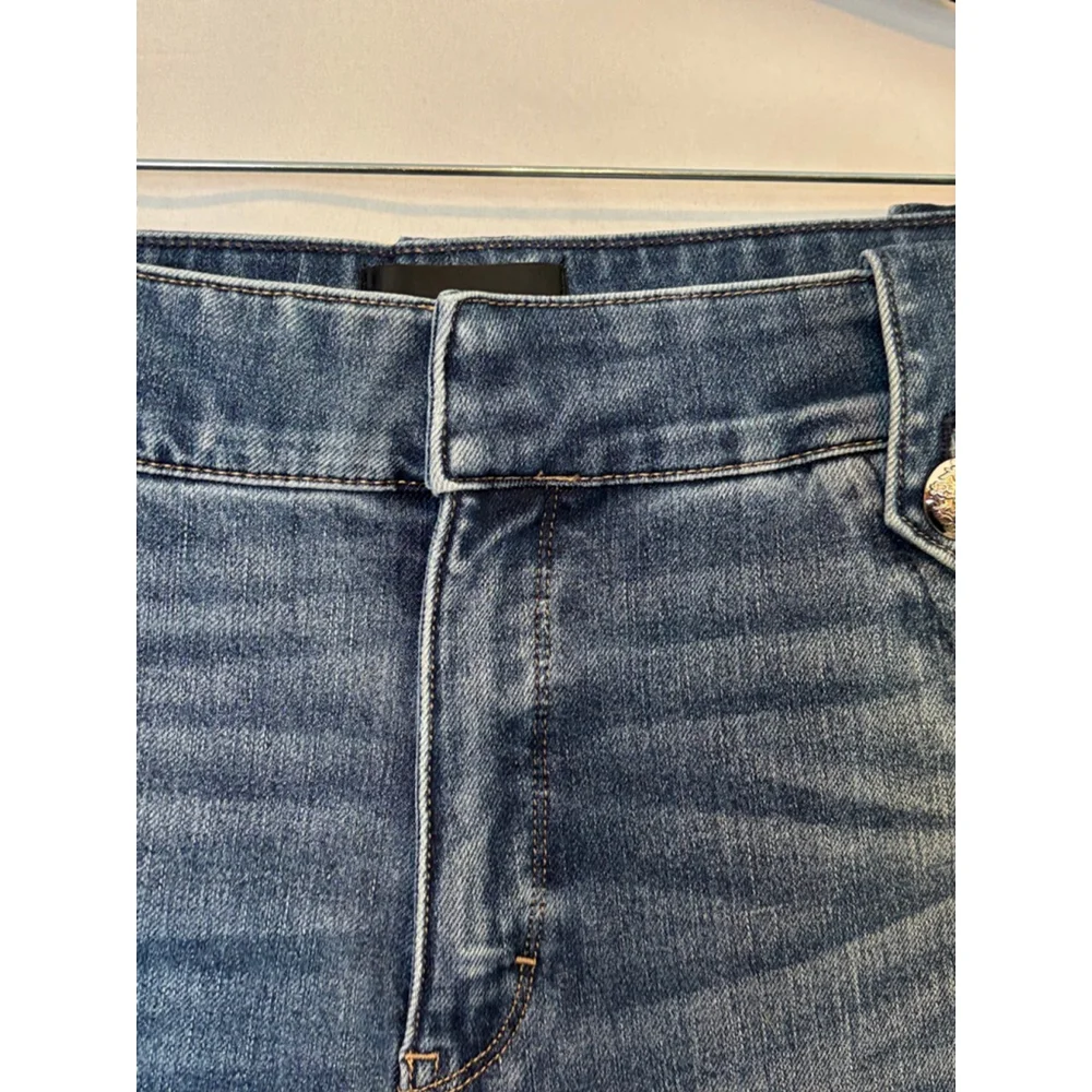 White House Black Market High Rise Straight Jeans Size 8 Gold Military Button - Picture 5 of 16